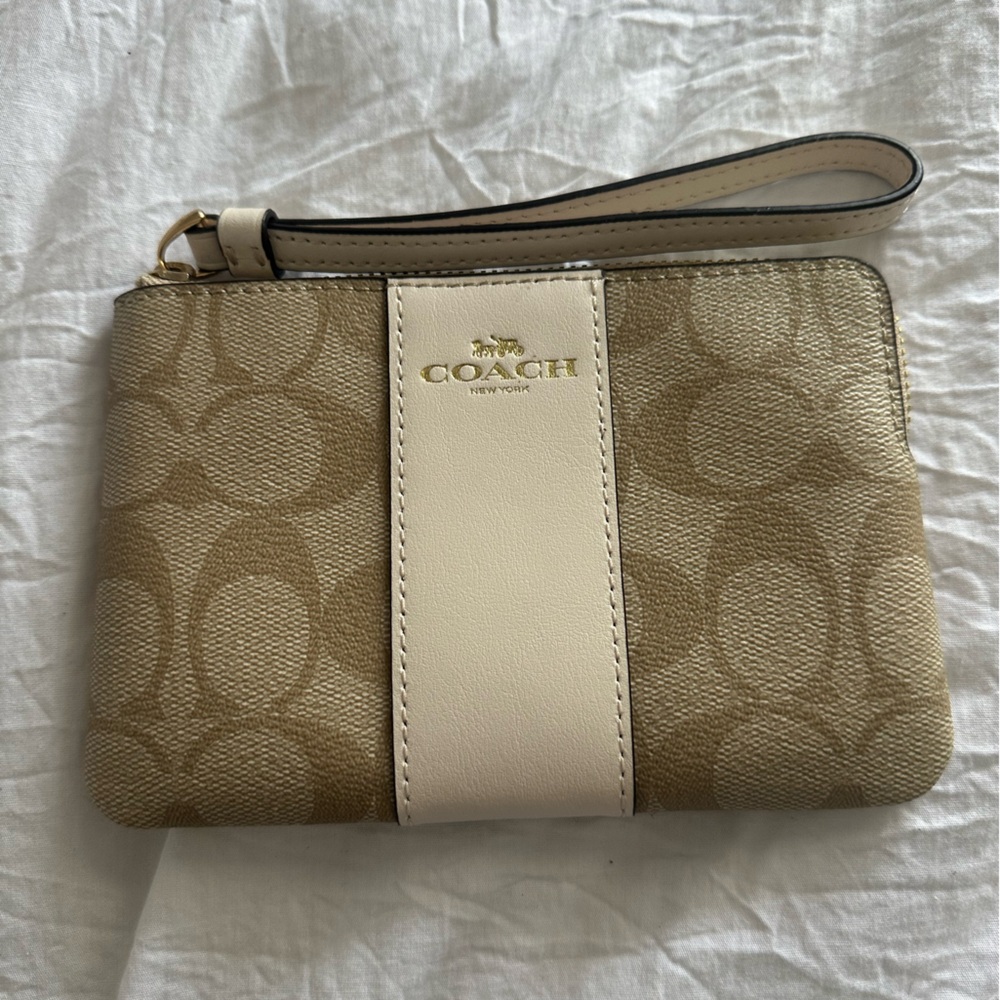 Coach Beige and Ivory Signature Wristlet